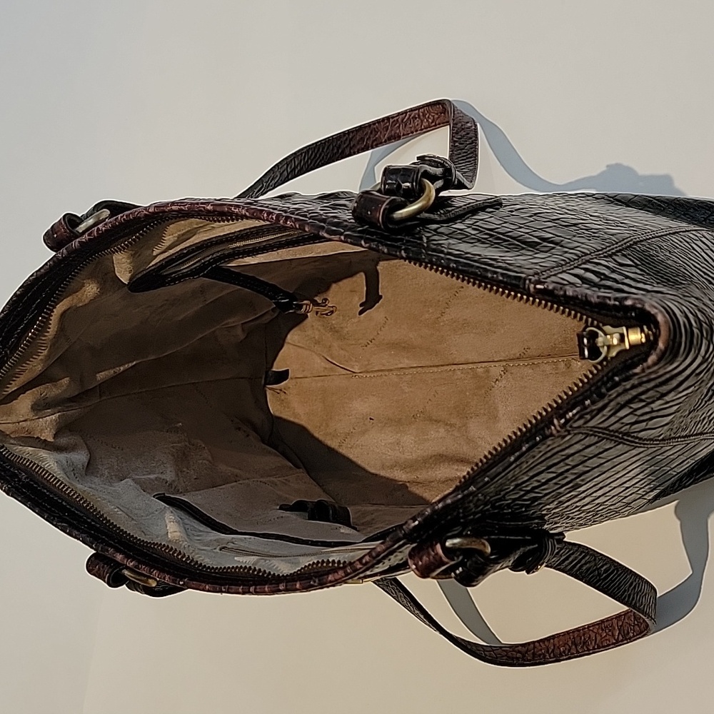 BRAHMIN Crocodile-Embossed Brown Leather Bag.  16"w x 10"h x 3.5 D - Picture 11 of 13